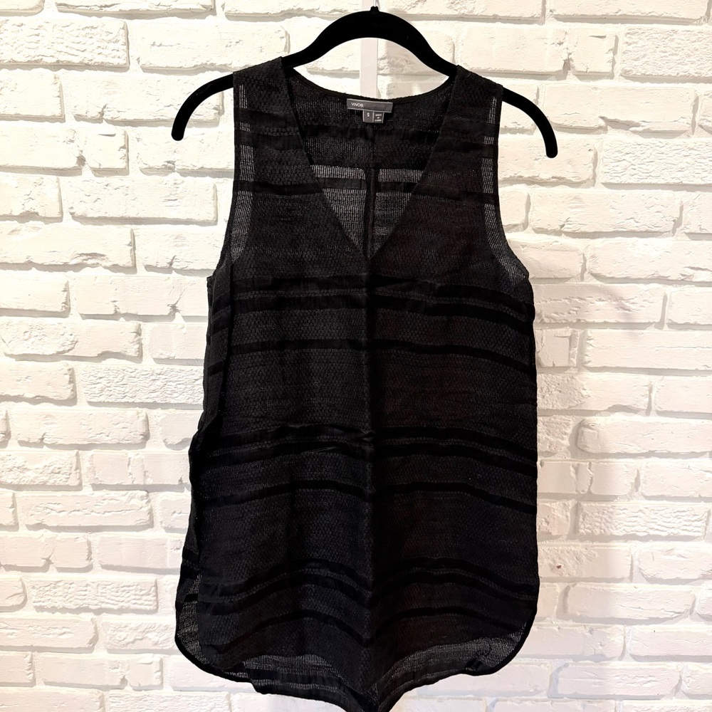 Vince Black Sheer Sleeveless V-Neck Top | Size S